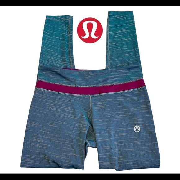 LULULEMON Teal Aquamarine With Purple Leggings Size 4 - Picture 1 of 8